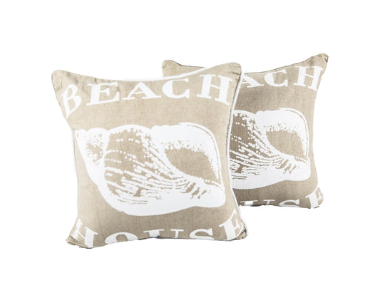 Beach House Shell Tan Stuffed Decorative Throw Pillow Beach Home Décor-2pk