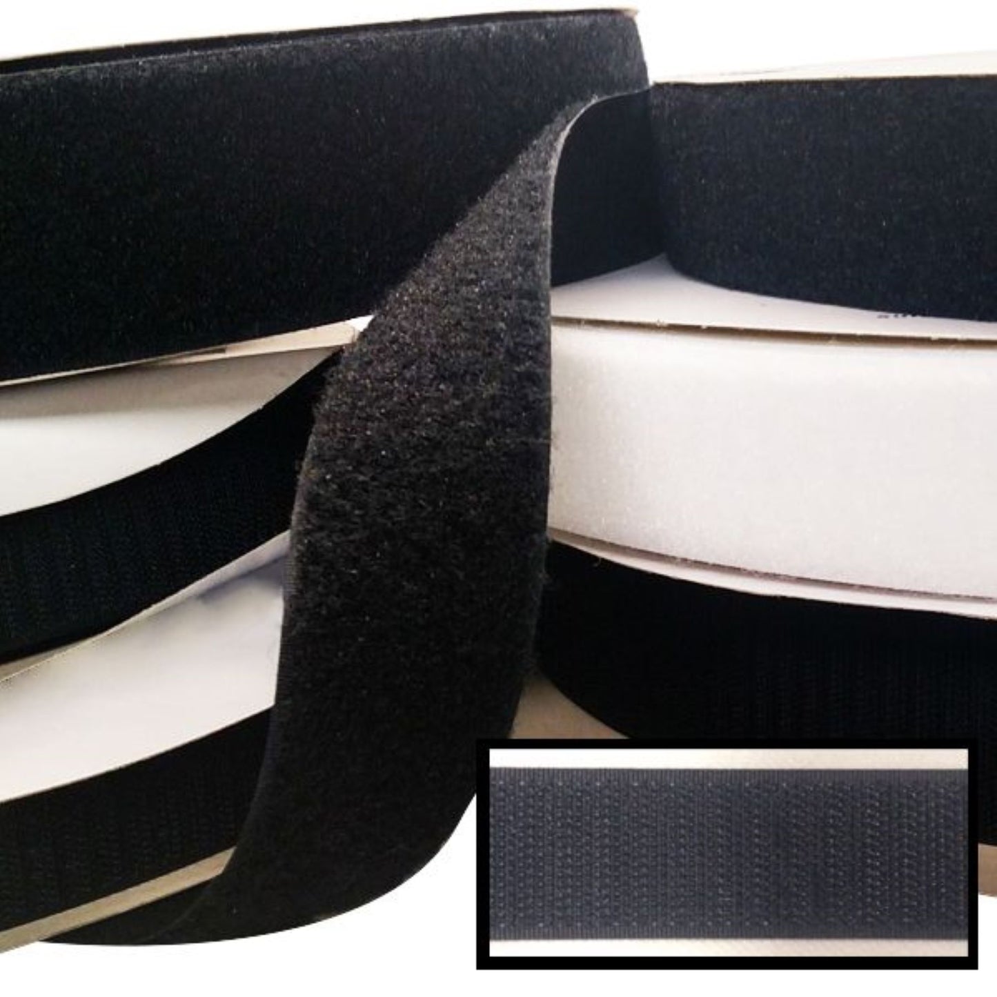 1", 1.5", 2", 3" & 4" Black Sew on (Hook and Loop Tape Set) Nylon Fabric Non-Adhesive Fastener Interlocking Tape