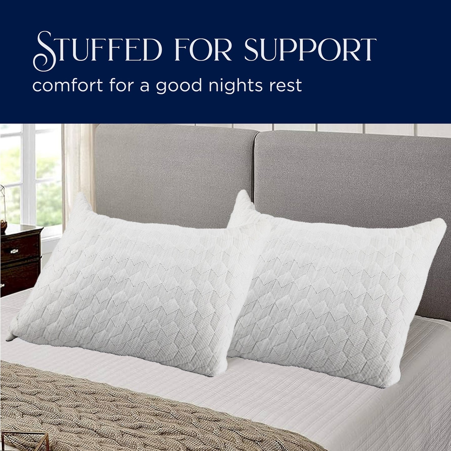 Quilted Standard/Queen or King Bed Sleeping Bed Pillows Lite Gray 2 Pack