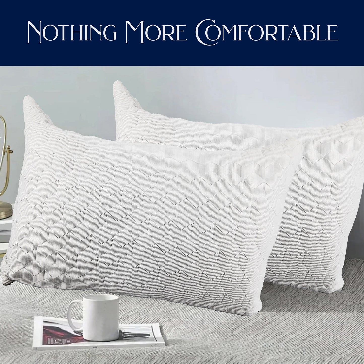 Quilted Standard/Queen or King Bed Sleeping Bed Pillows Lite Gray 2 Pack