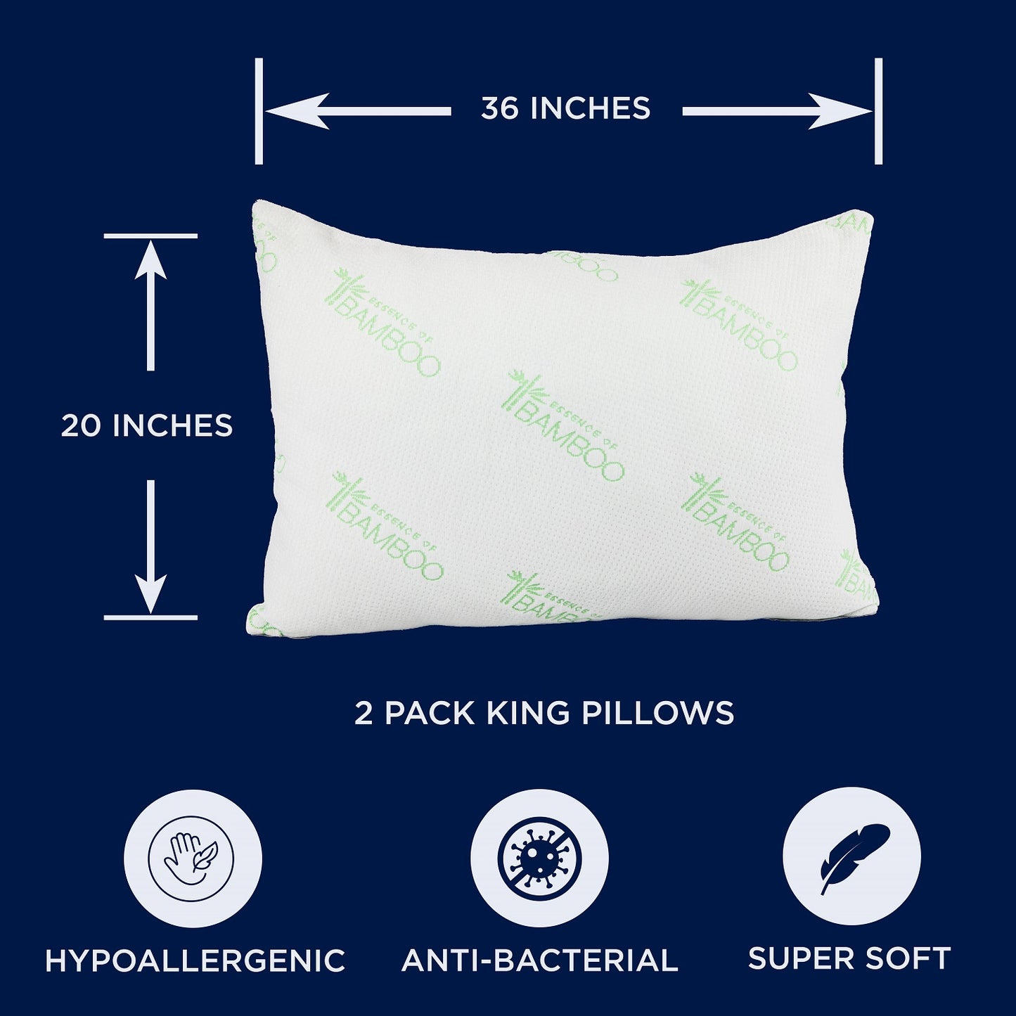Southern Textiles Bamboo Alternative Down Sleeping Pillow 100% Polyester made from Bamboo and Hypoallergenic Fiber Fill, Standard/Queen or King 2PK