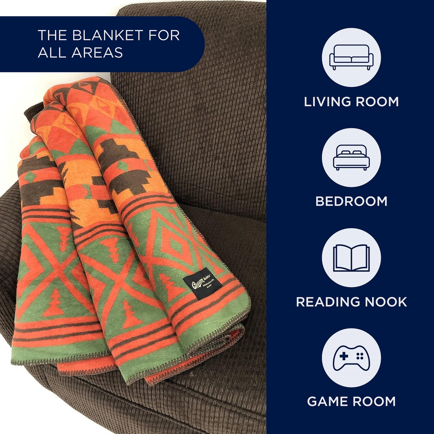 Beacon Blankets Southwestern Chief Henry Native American Design Premium Thick Plush Cotton Blend Blanket/Throw