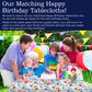 Happy Birthday Tablecloth White Restaurant Quality Polyester Fabric Machine Wash and Dry No Wrinkles No Iron No Stains Made in USA All Sizes