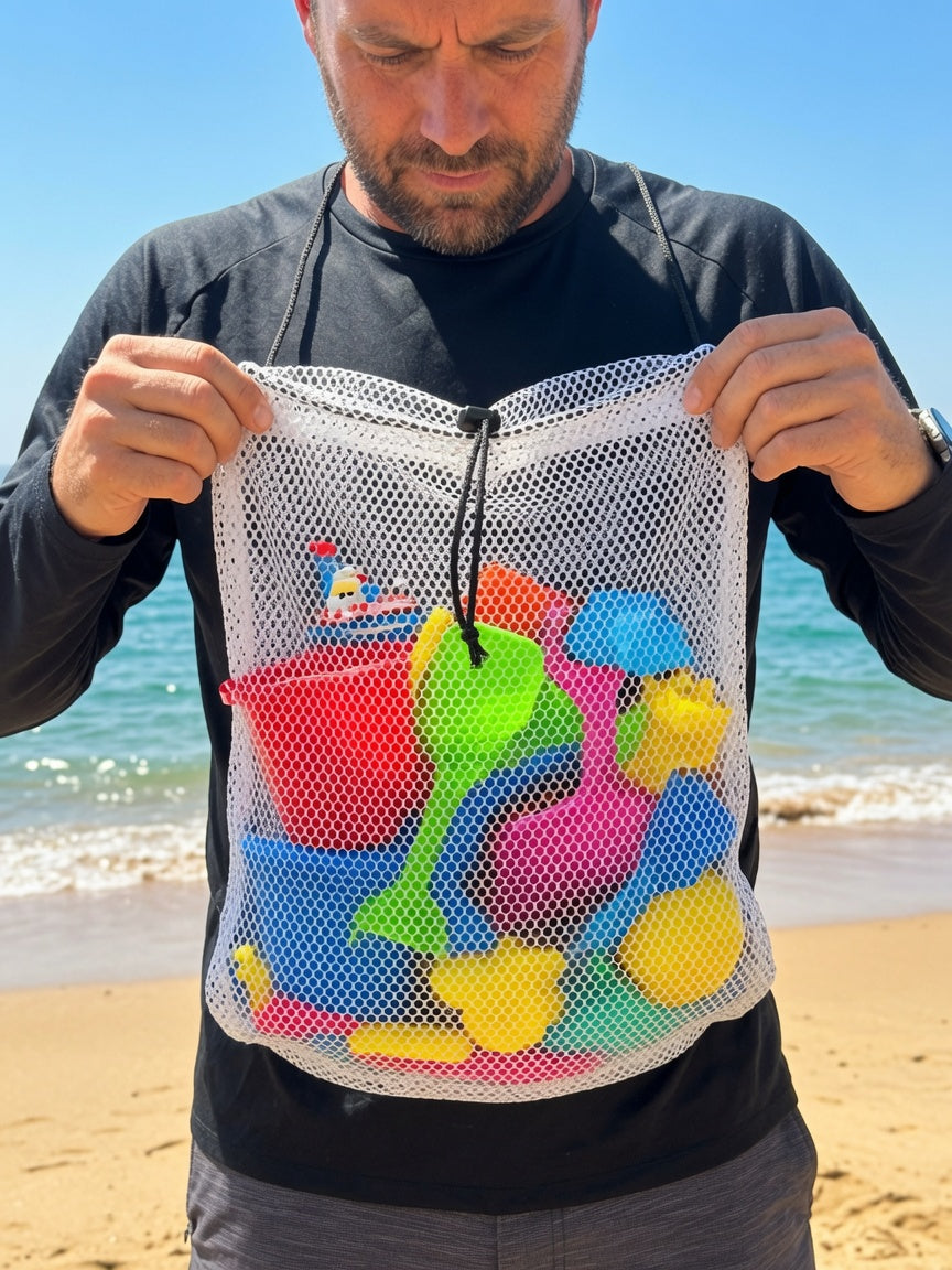 Hands-Free White Mesh String Clamming Scalloping Bag – 16.5" x 13.5" with 30" Adjustable Strap 2 Pack