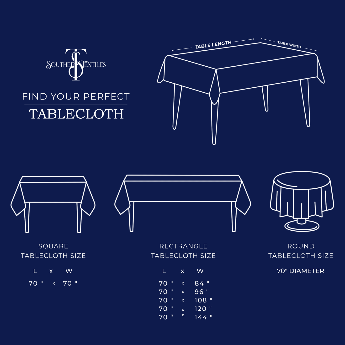 Happy Birthday Tablecloth White Restaurant Quality Polyester Fabric Machine Wash and Dry No Wrinkles No Iron No Stains Made in USA All Sizes