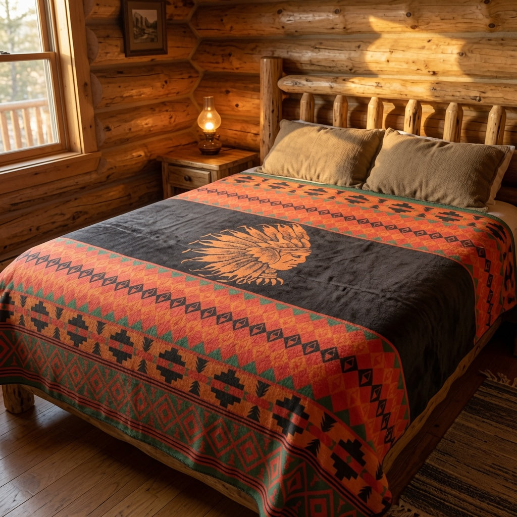 Beacon Blankets Southwestern Chief Henry Native American Design Premium Thick Plush Cotton Blend Blanket/Throw
