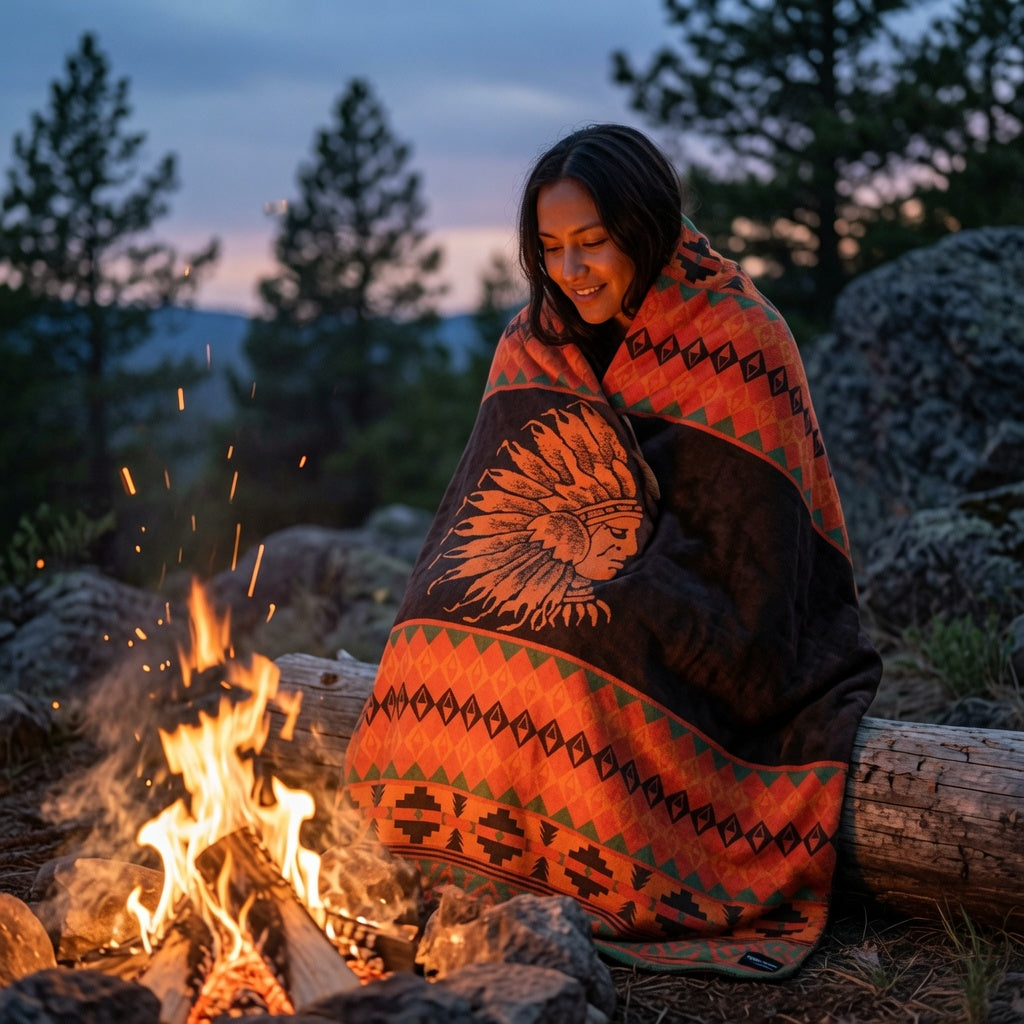 Beacon Blankets Southwestern Chief Henry Native American Design Premium Thick Plush Cotton Blend Blanket/Throw