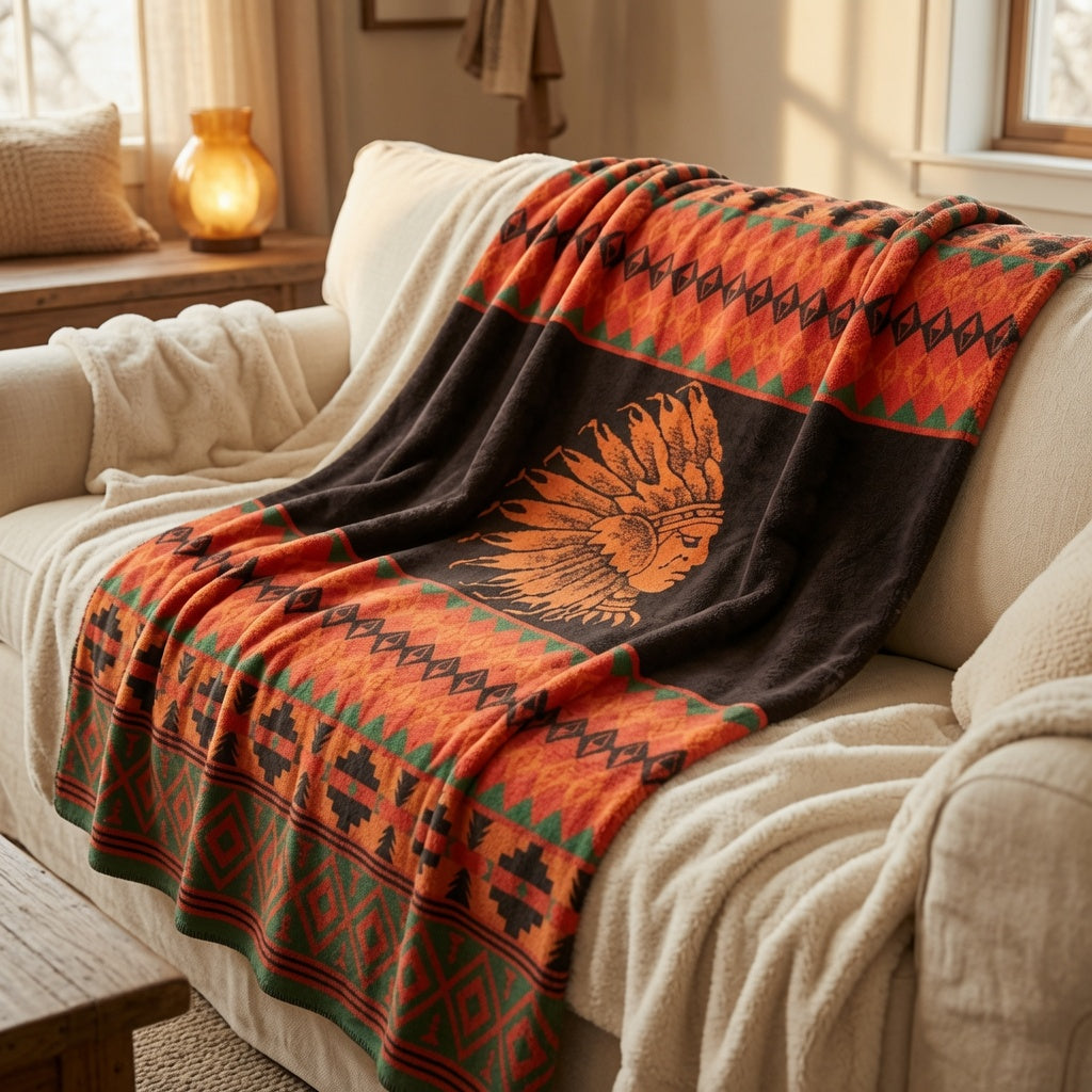 Beacon Blankets Southwestern Chief Henry Native American Design Premium Thick Plush Cotton Blend Blanket/Throw