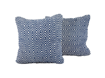 Blue and White Geometric Diamond Textured Decorative Throw Pillow Stuffed Home Décor 2pk
