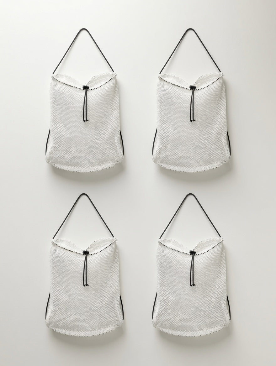 Hands-Free White Mesh String Clamming Scalloping Bag – 16.5" x 13.5" with 30" Adjustable Strap 2 Pack