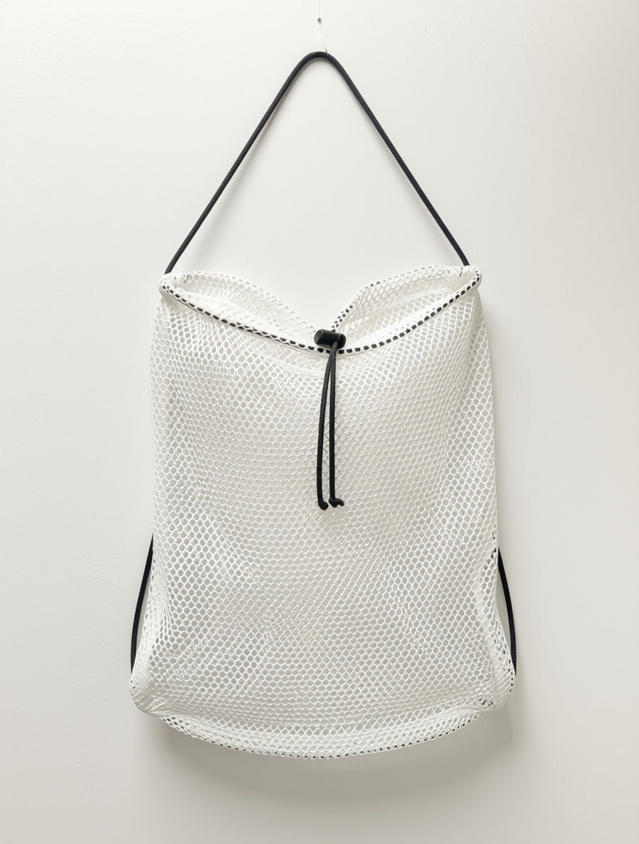 Hands-Free White Mesh String Clamming Scalloping Bag – 16.5" x 13.5" with 30" Adjustable Strap 2 Pack