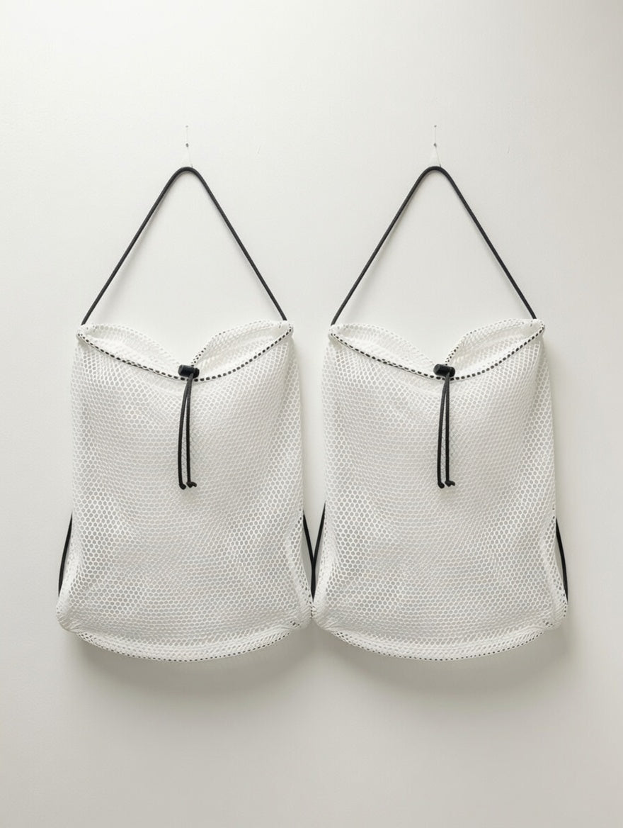 Hands-Free White Mesh String Clamming Scalloping Bag – 16.5" x 13.5" with 30" Adjustable Strap 2 Pack