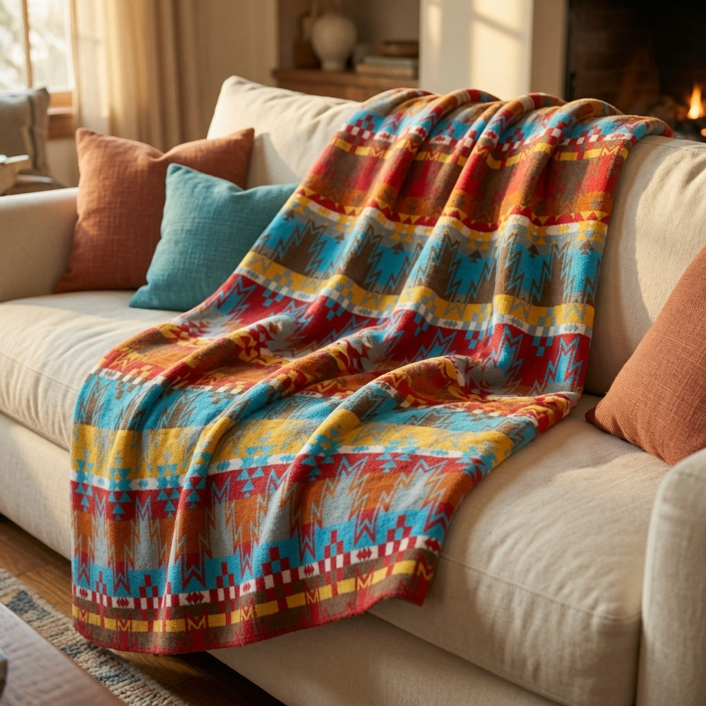 Beacon Blankets Southwestern Wigwam Native American Design Premium Thick Plush Cotton Blend Blanket/Throw